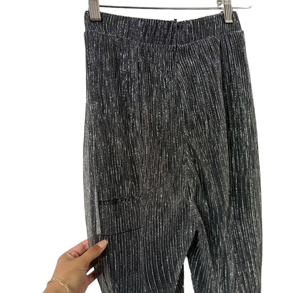 HOUSE OF CB Alexandra Lurex Silver Wide Leg Pants Trousers - Picture 7 of 10